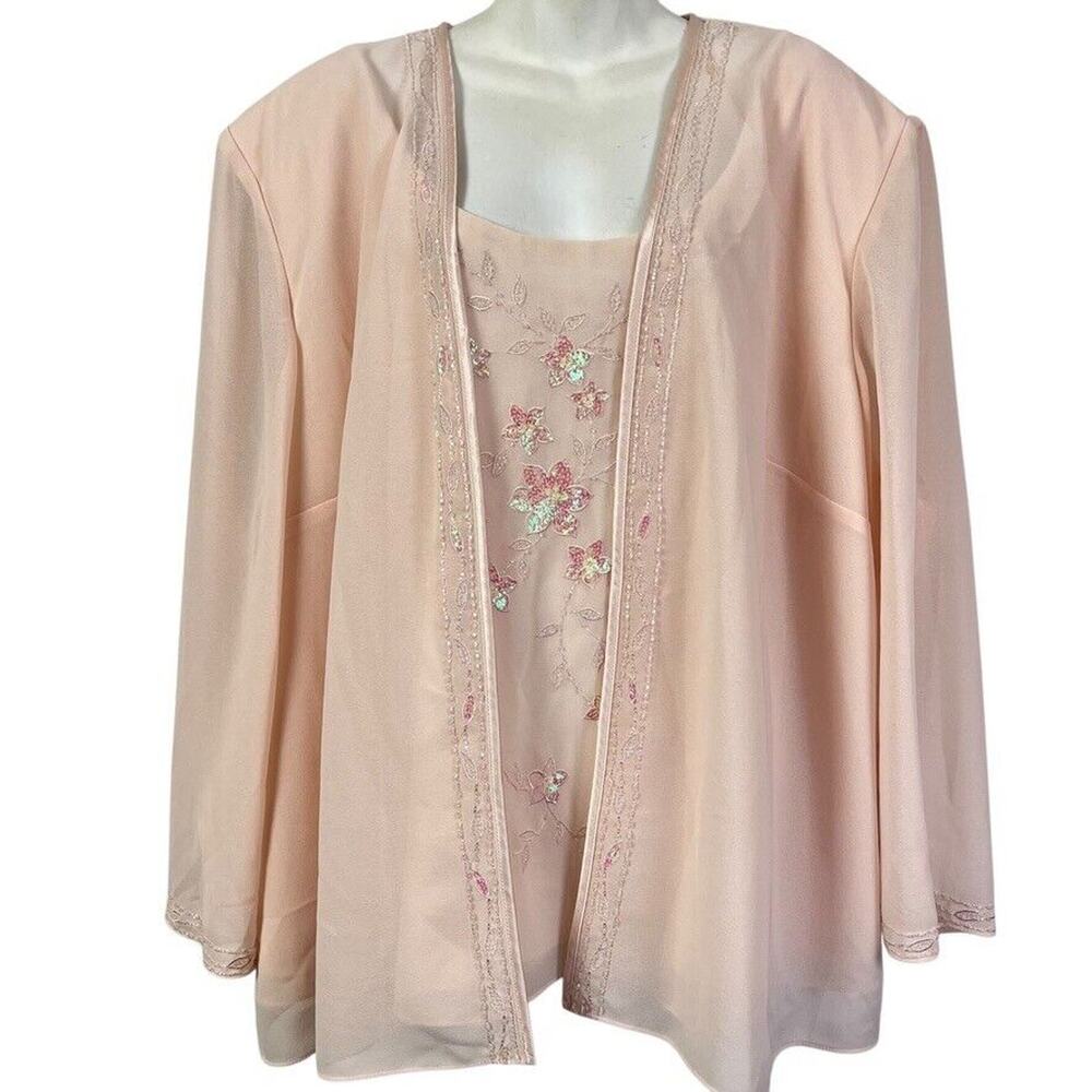 R&M Richards Womens Plus Size 32W Beaded One Piece Jacket Blouse Formal Pink